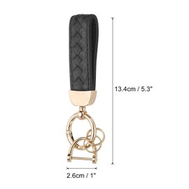 PATIKIL Leather Car Keychain, Genuine Key Chain Holder Universal Decorative 360 Degree Rotatable Key Fob with Gold Tone Anti-Lost D-Ring and Screwdriver for Men and Women, Black