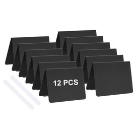 PATIKIL 4" x 3" Tabletop Chalkboard Signs, 12 Pcs Small Chalkboard Signs V Shape Table Food Labels with 2 White Pen for Parties Weddings Buffet Birthday Bakery, Black