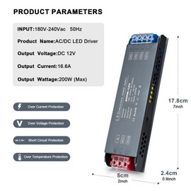 QNNP® LED Driver 200 Watts 12V DC Low Voltage Transformer Power Supply Transformer Adapter AC 110V to 12V DC, LED Power Supply for Indoor LED Lighting