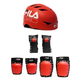 Combo De Casco Y Protecciones Fila Skate Rojo
