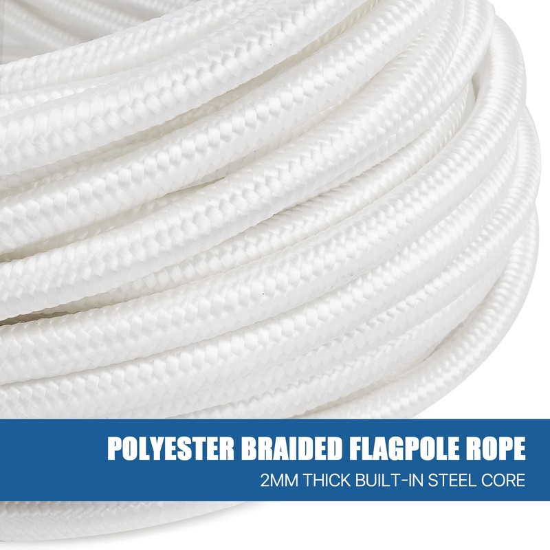 Aemygo 5/16 Inch Wire Center Flagpole Rope, 100 ft White