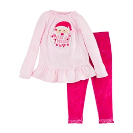 Mud Pie Girls Toddler Christmas Tunic and Legging Set, Pink Santa, 2T