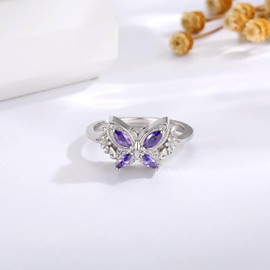 925 Sterling Silver Butterfly Cremation Ring for Ashes Memorial Urn Rings Keepsake Jewelry for Ashes Sympathy Gift for Women (Purple, 9)