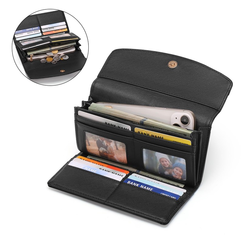 FALAN MULE Womens Large Capacity Leather RFID Blocking Card Holder