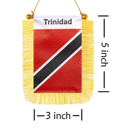 CANTENDO 2 Pack Trinidad Window Hanging Flag,Mini Trinidadian Car Flag with Pole Tassel Suction Cup Rearview Mirror Decoration(3x5 Inch)