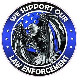 We Support Our Law Enforcement Thin Blue line American Flag Eagle Decal (24")