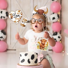 CheeseandU 25Pcs Highland Cow Photo Booth Props Highland Cattle Holy Cow Theme Party Decorations Western Highland Cattle Selfie Photography Props for Cowboy Cowgirl Holy Cow Birthday Decoration