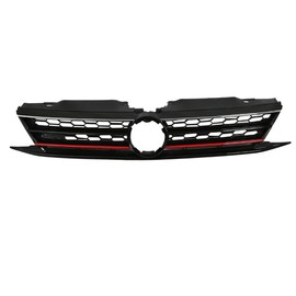 Front Bumper Grille Replacement Hood Grilles,Compatible with Volkswagen Jetta 2015 2016 2017 VW,5C6853651AJZLL Upper Honeycomb Mesh Grill,Black Grill Chrome GLI Red Trim