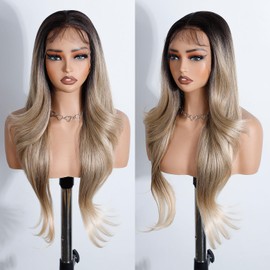 Style Icon Easy-360 Lace Wigs 28 inch Free Part Lace Frontal Wigs 13x4 HD Glueless Ombre Blonde Straight Layered Lace Front Wig for Women Synthetic Wig
