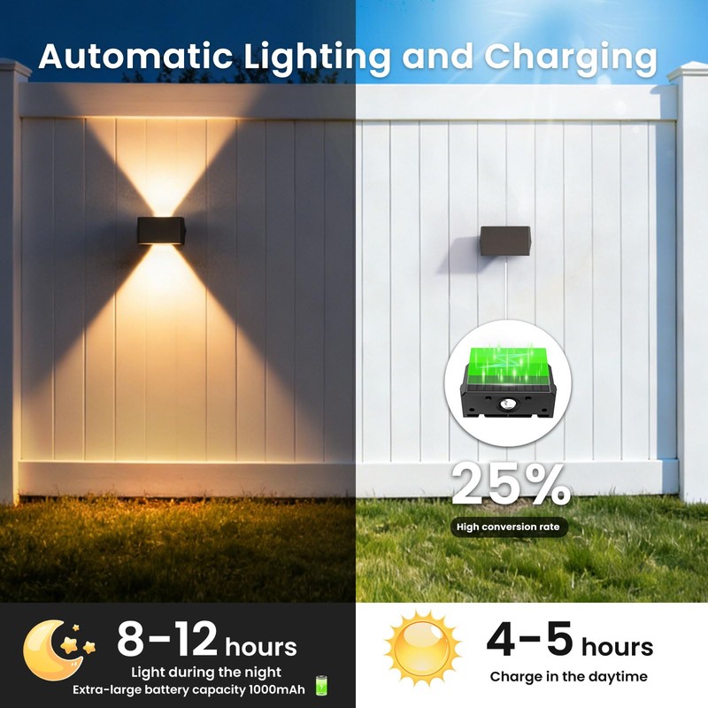 Solar Fence Lights Outdoor, 2-Pack Fence Lights Solar Powered with