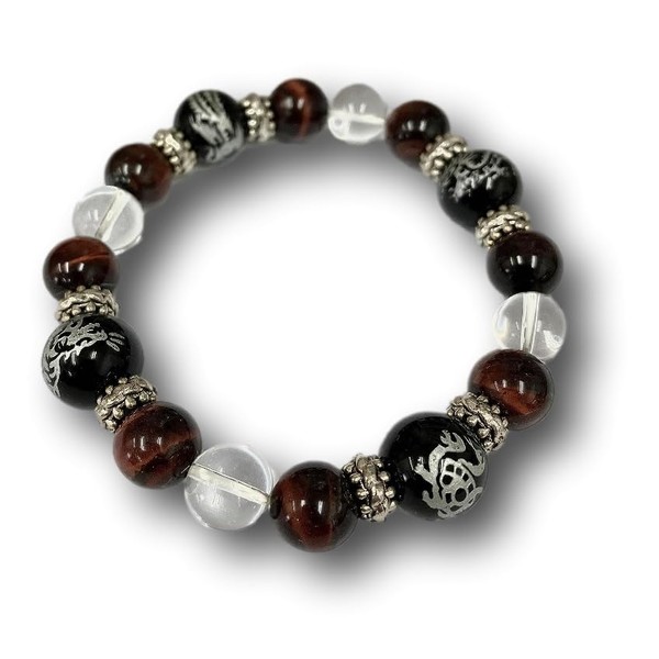Natural Stone Four God (Onyx) & Red Tiger Eye & Crystal Bracelet Inner Circumference about 17 cm Crystal A, 10 mm Approx