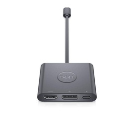 Dell flacher 3-in-1 USB-C Adapter, mit Stromdurchführung (USB-C-an-HDMI an Display Port, HDMI - weiblich, USB - weiblich, USB-C - männlich, USB-C (nur Spannung) - weiblich, 4K Unterstützung) Schwarz