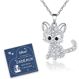 CheersLife Cat Women's Necklace with Pendant Cat with Stone Cubic Zirconia Necklace Women Girls Birthday Gift for Sister Girls Gift for Christmas Graduation FR, Stainless Steel, Stainless Steel, Not