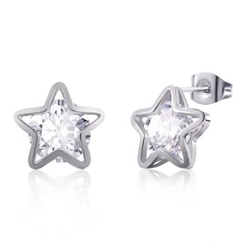 Silver Star Stud Earrings for Women Cubic Zirconia Stud Earrings Crystal Earrings Handmade Earrings for Girls
