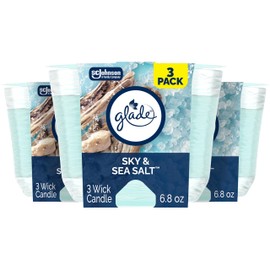 Glade 3-Wick Candle, Sky & Sea Salt Fragrance with Essential Oils, Air Freshener, 6.8 Oz, 3 Count