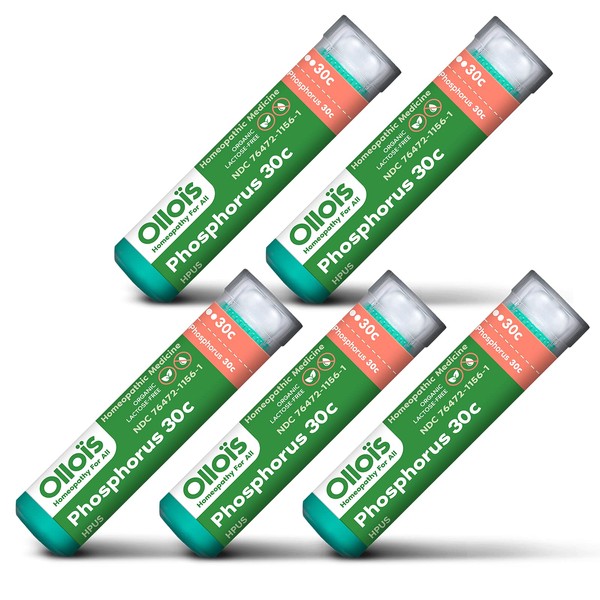 OLLOIS Phosphorus 30c, Organic, Vegan, Lactose-Free, Homeopathic Medicine for Deep Cough, 80 Pellets (Pack of 5)