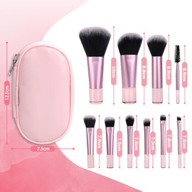 Mini Makeup Brush Set, 10-Piece Make Up Brush Set, Travel Brush Set Makeup with PU Bag, Cosmetic Brush Set, Portable Makeup Brush Sets for Business Trips, Holidays, Camping (Pink)
