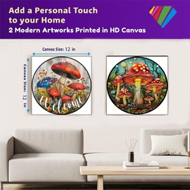 OFRKE 2-Piece Diamond Painting Kits for Adults，5D DIY Full Drill Round Art Gems Colorful Mushroom Art Perfect for Home Wall Deco Diamond 12"x12"