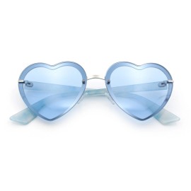 SA106 Womens Retro Rimless Heart Shape Metal Rim Sunglasses - Silver Blue - Blue