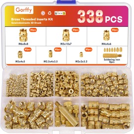 Gorffy 338 Piece Threaded Insert 3D Print, M2 M2.5 M3 M4 M5 M6 Melting Thread with Soldering Iron Melting Aid Set, Brass Press-in Nuts, Knurled 3D Print Thread Inserts