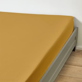 Duquennoy & Lepers - Fitted Sheet 30 cm - Percale 80 Thread Count - 160 x 200 cm, Mustard Yellow