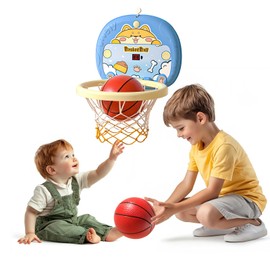 Adjustable Portable Mini Basketball Hoop for Toddlers - Wall Mounted Indoor Toy with 4.7in Ball, Suitable for Kids Boys Girls Age 1-5, Bedroom/Playroom Gift
