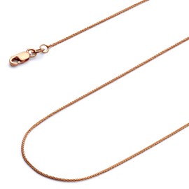 Wellingsale 14K Solid Rose Gold 0.9mm Round Wheat Chain with Lobster Claw Clasp - 16" Inches