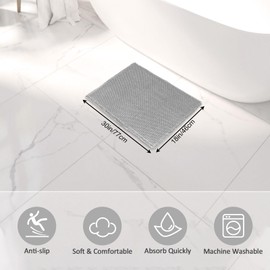 Mavicen Waffle Bath Mat, Non-Slip, Soft, Fluffy Bathroom Rug, Boho, Absorbent Microfibre Bath Mat, Machine Washable Bath Mat for Shower, Bathtub and Toilet - 46 x 77 cm, Grey