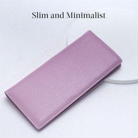 Bveyzi Ultra Slim Thin Leather RFID Blocking Credit Card Holder Bifold Clutch Wallets for Women, Light Purple, s, Minimalist