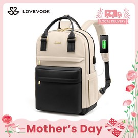 LOVEVOOK Laptop Backpack with USB Port, Backpack Purses for Women, Ideal Travel Backpacks for College, Work, Nursing, Travel, School Backpack, and Personal Item:_Beige-Brown-Coffee_15.6"-11.5"L * 17"H * 7.2"D