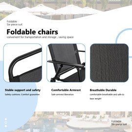 Shintenchi 6 Piece Patio Dining Set with Umbrella, Outdoor Furniture Set with 4 Folding Chairs and Tempered Glass Top Dining Table fot Lawn Backyard Garden Porch Black