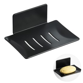 JYL HOME Self-Adhesive Soap Dish for Bathroom No Drilling Aluminum Soap Holder for Shower Kitchen, Black, 1 Pack