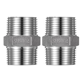 Lnngub Pack of 2 Double Nipples 3/4 Inch, Stainless Steel 3/4 Inch Male Thread Stainless Steel 304 Hex Connector Accessories for Drinking Water Systems, Pipe Connection Conversion and DIY Projects