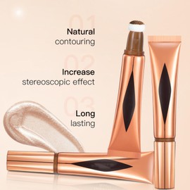 Liquid Contour Beauty Wand, Cream Blush Highlighter With Cushion Applicator, Contour Highlighter Blush Sticks, Long Lasting Smooth Waterproof Multi Stick Face Makeup Set for All Skin