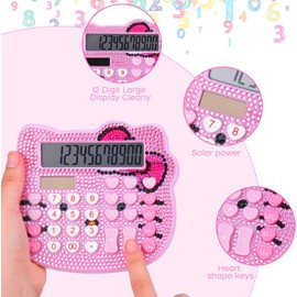 Women Calculators,Desktop Calculator 12 Digit with Large LCD Display and Sensitive Button, Solar and Battery Dual Power, Standard Function for Office, Home, School (Pink+Pink)