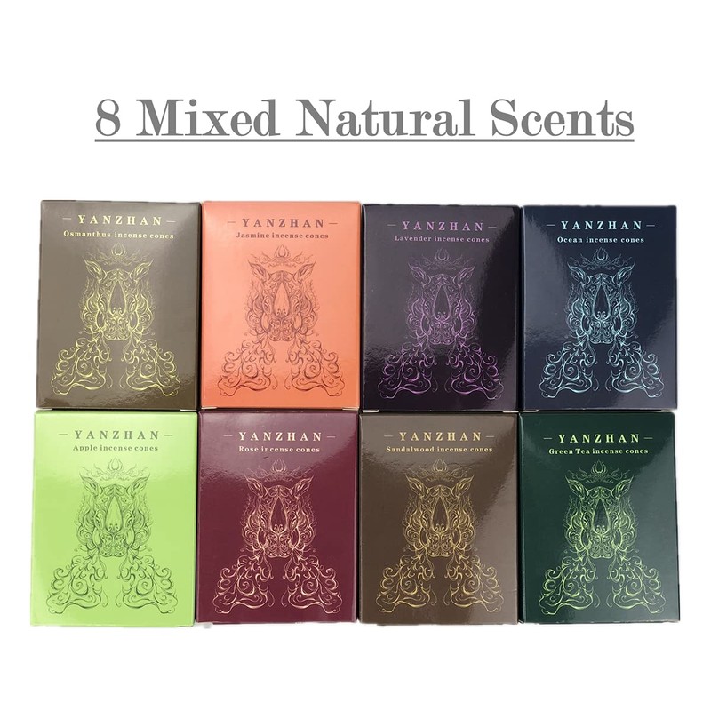 80 Pcs Backflow Incense Cones 8 Mixed Natural Scents Sandalwood