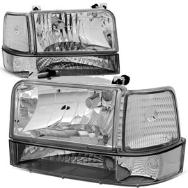 Auto Dynasty Halogen Model 6Pcs Factory Style Headlights Assembly with Bumper Lamps and Corner Lights For Ford F150 F250 F350 Bronco 92-96, Left and Right Side, Chrome Housing Clear Corner