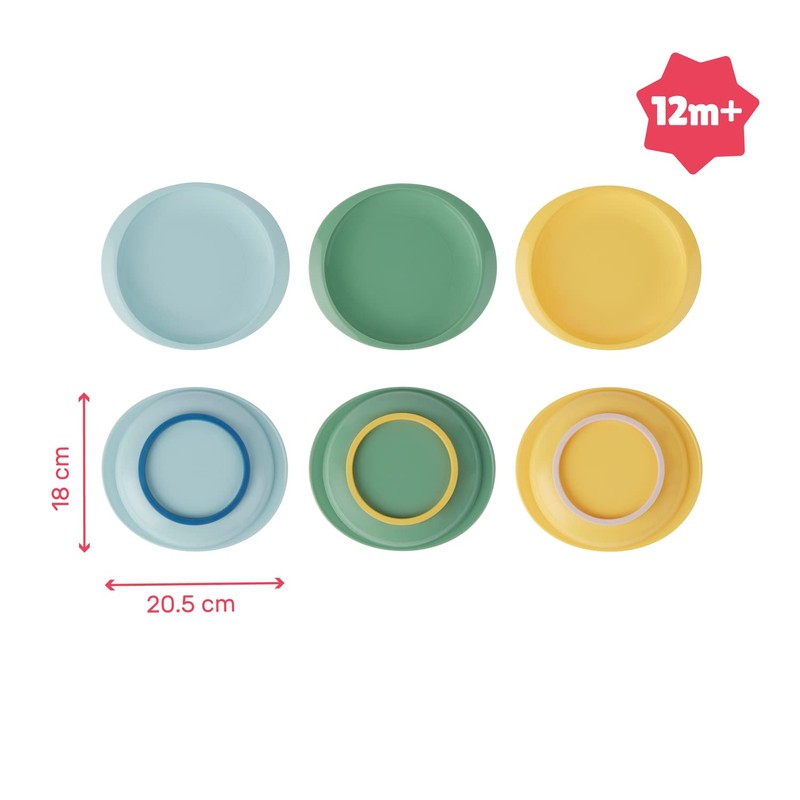Badabulle Non-Slip Plates Set of 3 Multicoloured