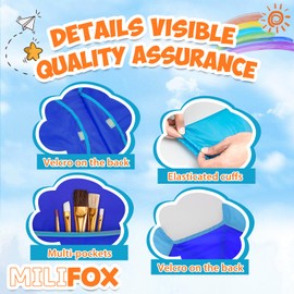 Milifox Kids Art Smock, Toddler Painting Smock,Waterproof Long Sleeve Kids Art Apron with 3 Pockets for Children