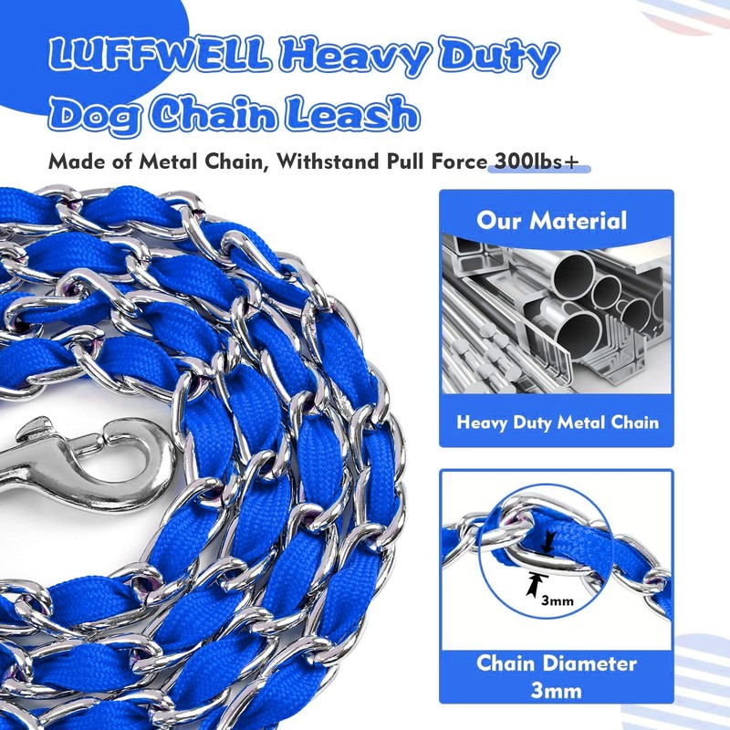LUFFWELL Heavy Duty Metal Dog Chain Leash with Comfortable PU