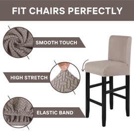 SearchI Stretch Bar Stool Covers Set of 4, Stretch Removable Washable Twill Knit Bar Stool Chair Covers, Counter Height Chairs Covers for Kitchen Dining Room Cafe Furniture (Twill Jacquard Taupe)