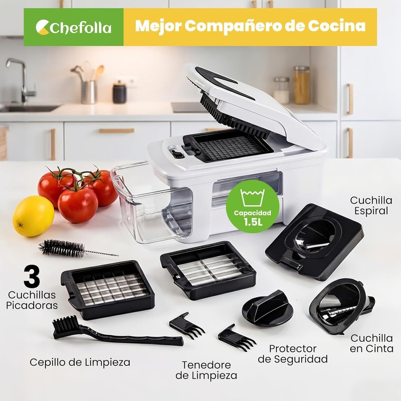 CHEFOLLA Cortador de Verduras Multifunción 5 en 1 de Gran
