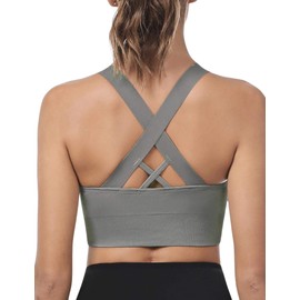 LAJERIN Sports Bras for Women, Women's Sports Bra High Impact Bra Full Coverage, Bras for Women Removable Pads for Girls in Yoga Bralette Leisure Stretch Crop Tops Vest,Grey-XL
