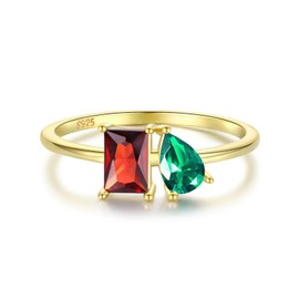Jan May Birthstone Ring for Women 925 Sterling Silver Garnet Emerald Gemstone Promise Ring Birthstone Ring for Mother