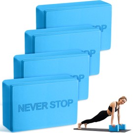 RoundFunny 4 Pack Yoga Blocks Non Slip Pilates Brick Foam Blocks Pilates Dance Gymnastics Workout Fitness Props Tool for Stretching Meditation and Exercise(Blue)