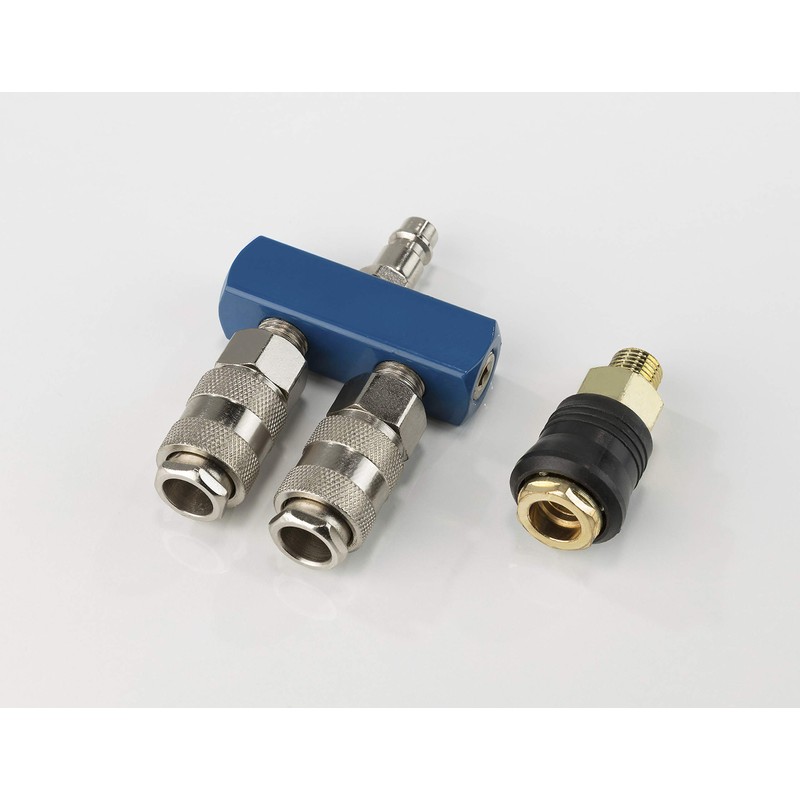 Scheppach Pneumatic Quick Couplings Set, 2 Way, 1 Piece, Blue/Silver,