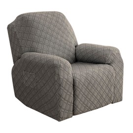 Stretch Recliner Sofa Covers: Latest Super Soft Reclining Slipcovers Jacquard Fabric Sofa Cushion Covers Nonslip Couch Slipcover Friendly to Pets (1 Seat, Grey Brown)