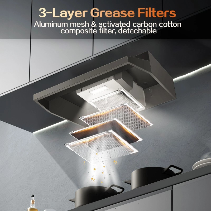 Zomagas 24inch Stainless Steel Kitchen Range Hood 280CFM 2 Speed