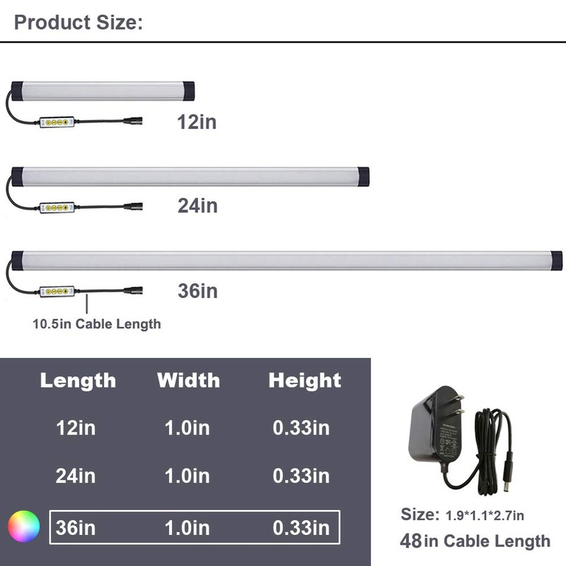LAIFUNI Dimmable Under Cabinet Lighting, RGB LED Light Bar, Inline
