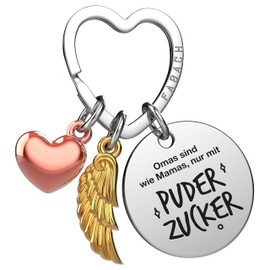 FABACH Best Grandma Keyring Guardian Angel Lucky Charm with Heart and Engraving – Best Grandma in the World Gifts Keyring – Grandma Gift Angel Lucky Charm, powdered sugar, Unit size